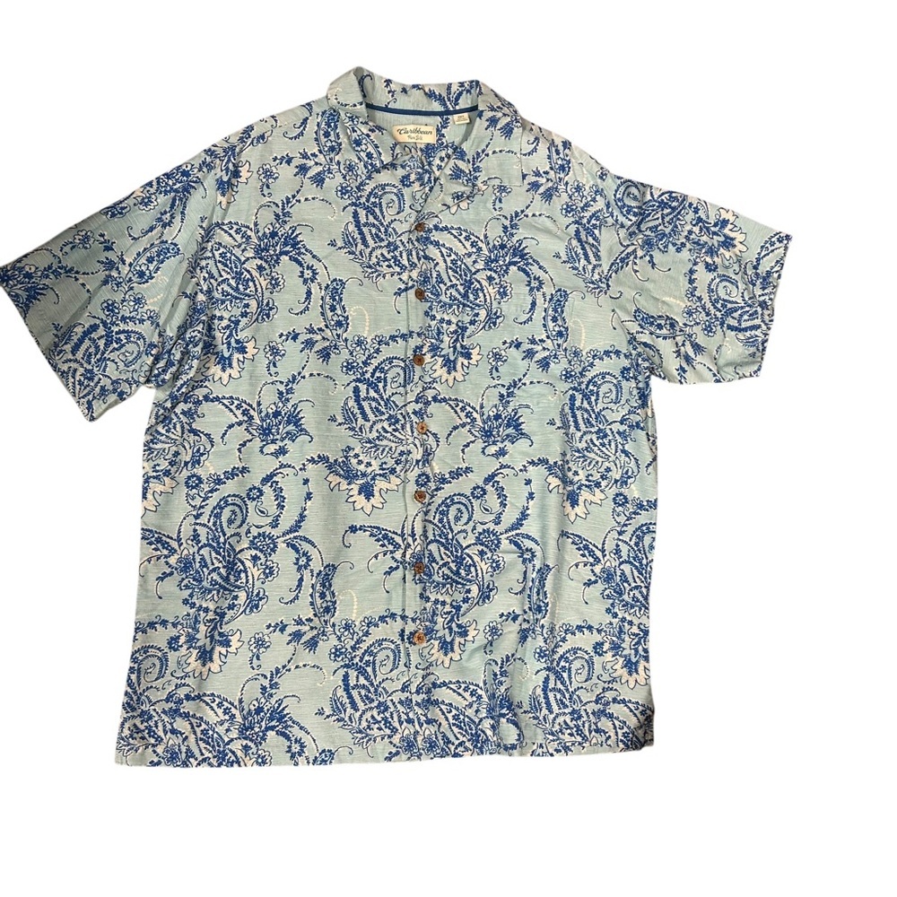 Caribbean Pure Silk Men's‎ 2XT Button up Shirt Paisley Tropical EUC